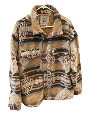 Free Planet Aztec-Pattern Button Up Sherpa Jacket w/ Side Pockets Size XL